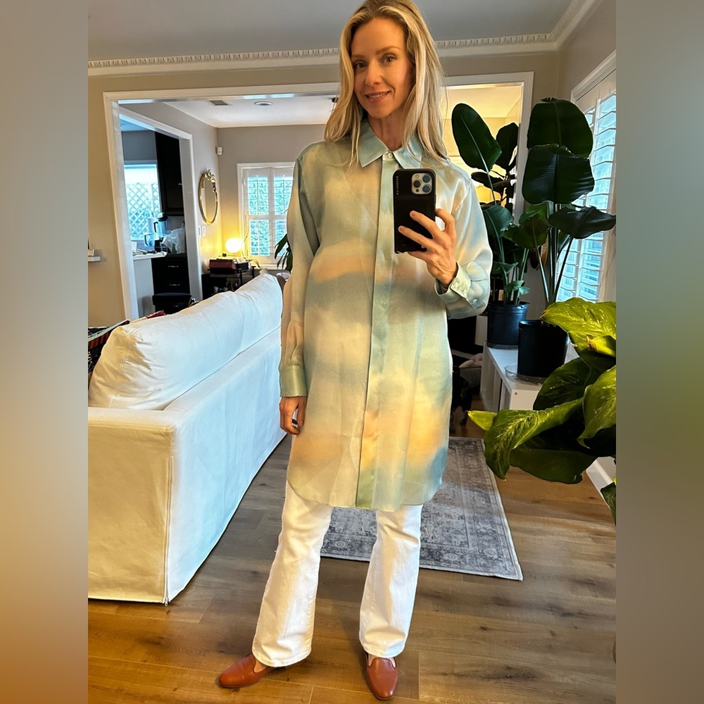 Lafayette 148 New York Oversized Silk Shirt Blue Sky